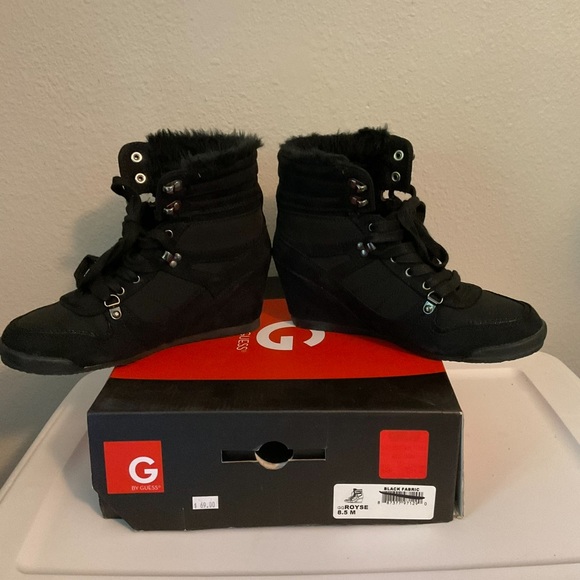 Black Guess Royce wedge heel booties. - Picture 5 of 6